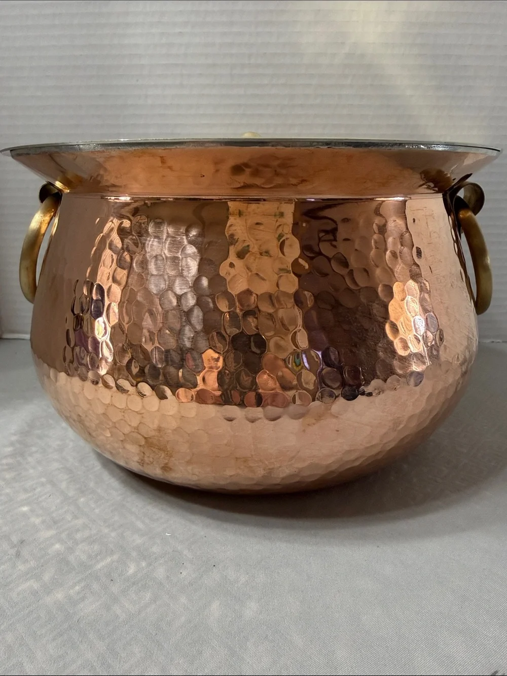 P-Tal Pure Hammered Copper Rose Gold Dutch Oven Cookware Brass Handles and Lid